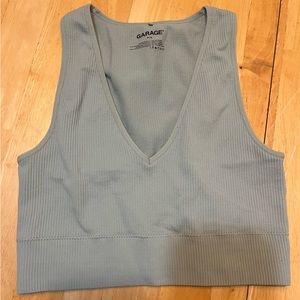 Sage green garage cropped tank top